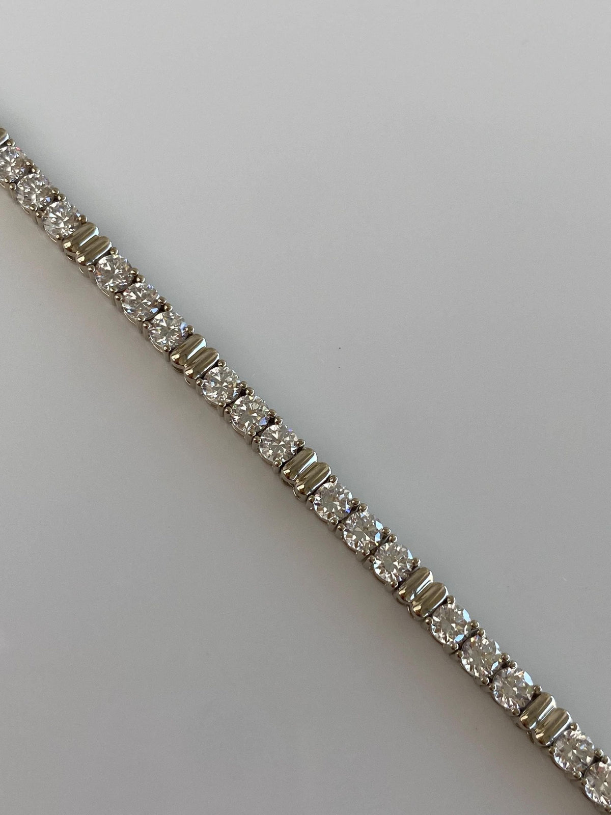Solid 14k White & Yellow Gold Clear Cubic Zirconia Link Bracelet - 7 inches