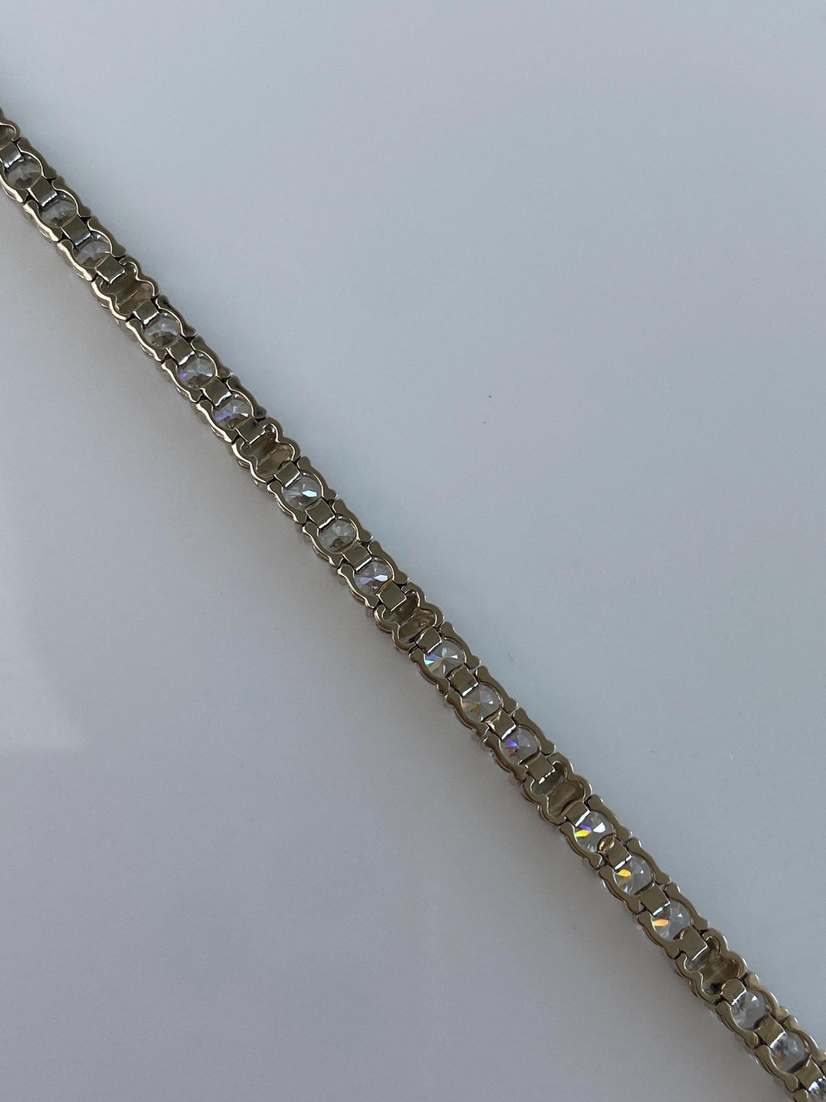 Solid 14k White & Yellow Gold Clear Cubic Zirconia Link Bracelet - 7 inches