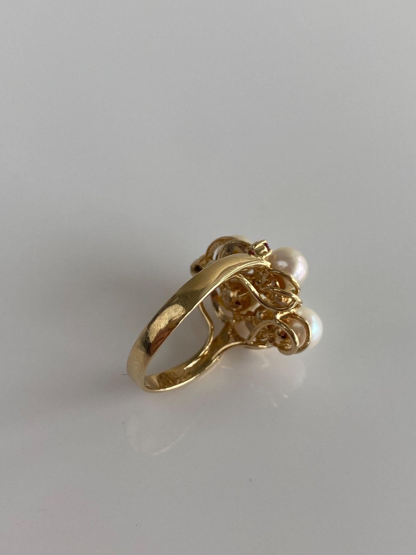 Vintage Solid 14k Yellow Gold Pearl Ruby Emerald Sapphire Ring - Size 6.75