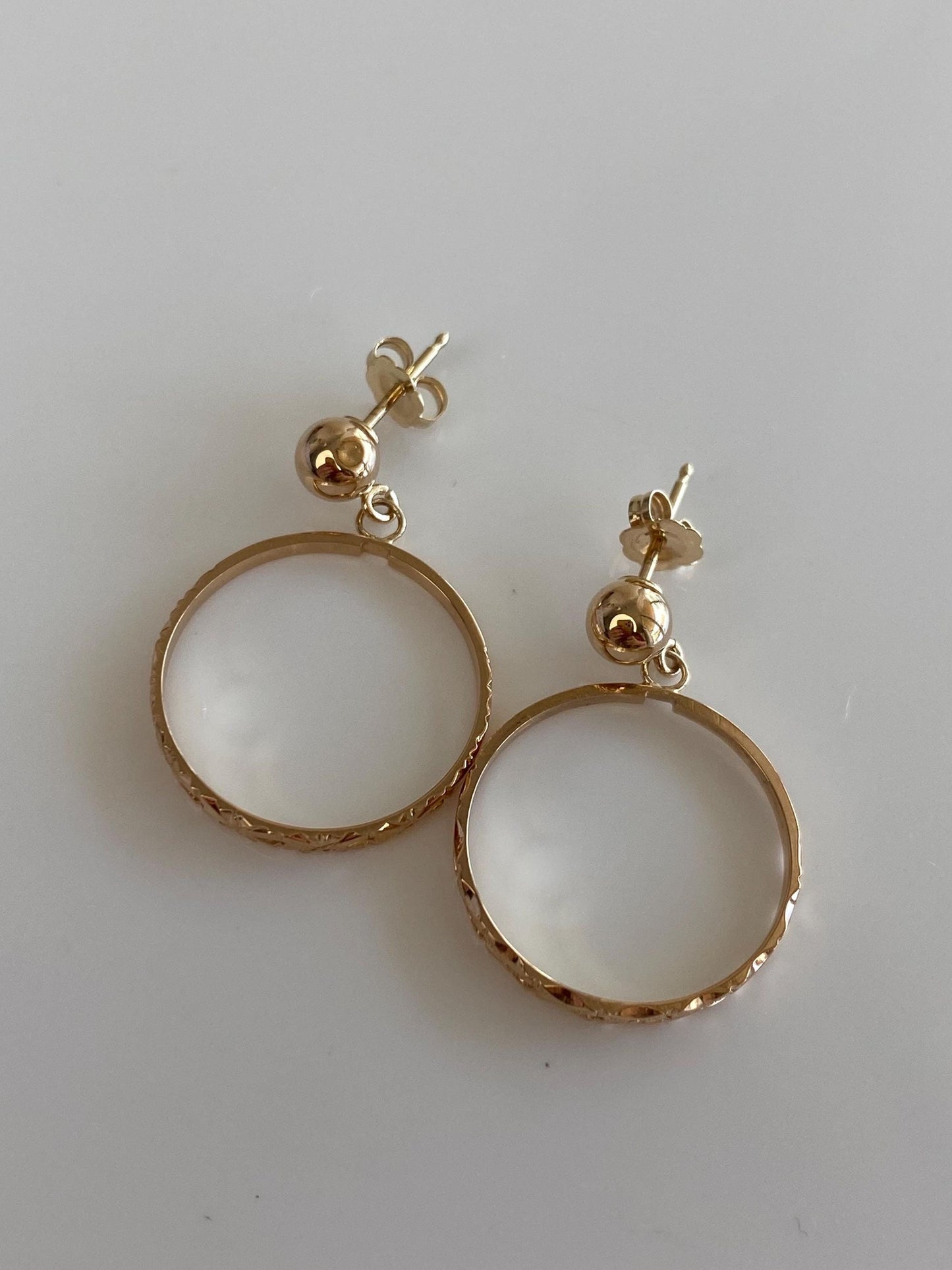 Vintage 18k Yellow Gold Designed Ring Dangle Stud Earrings