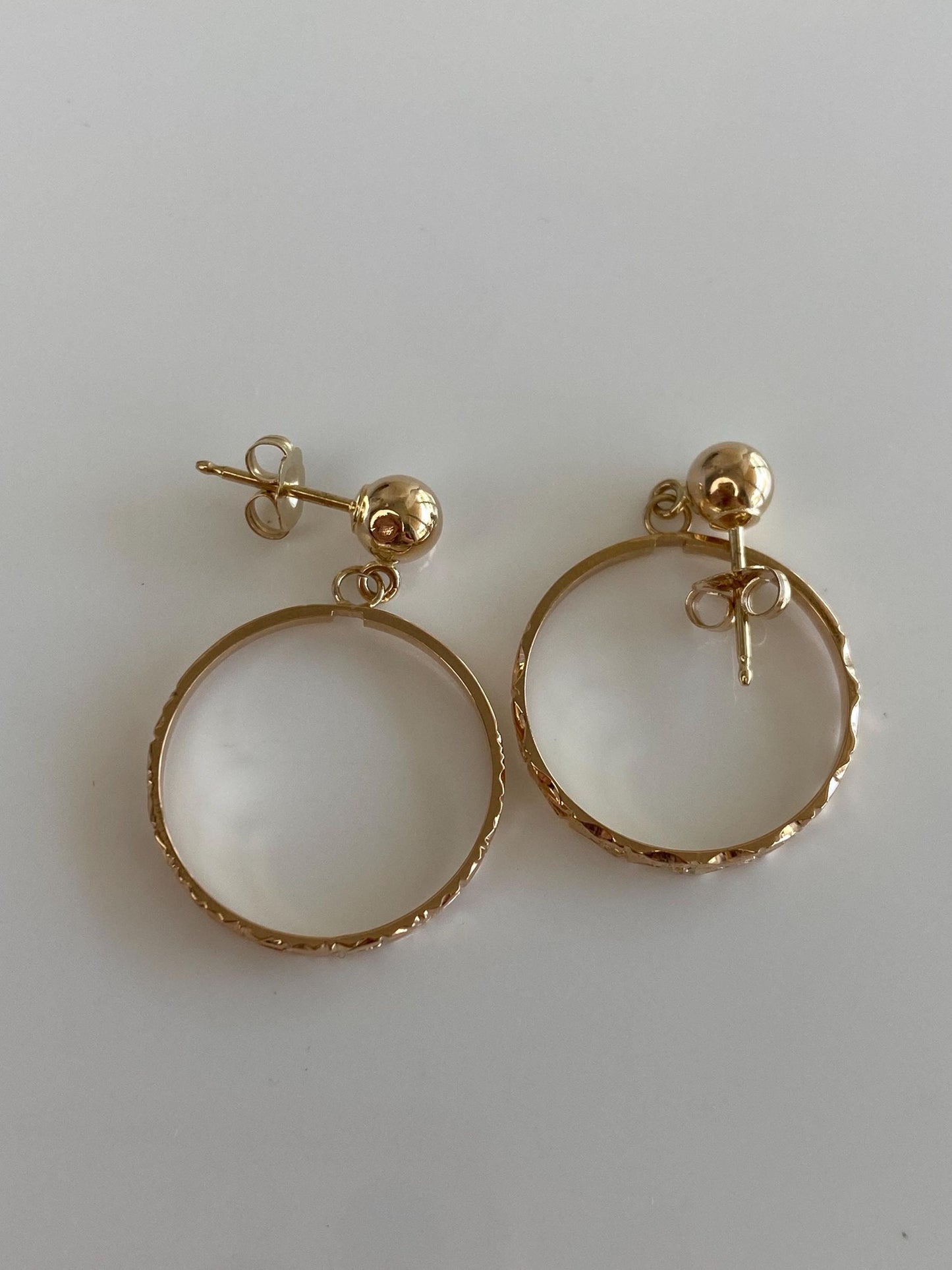 Vintage 18k Yellow Gold Designed Ring Dangle Stud Earrings