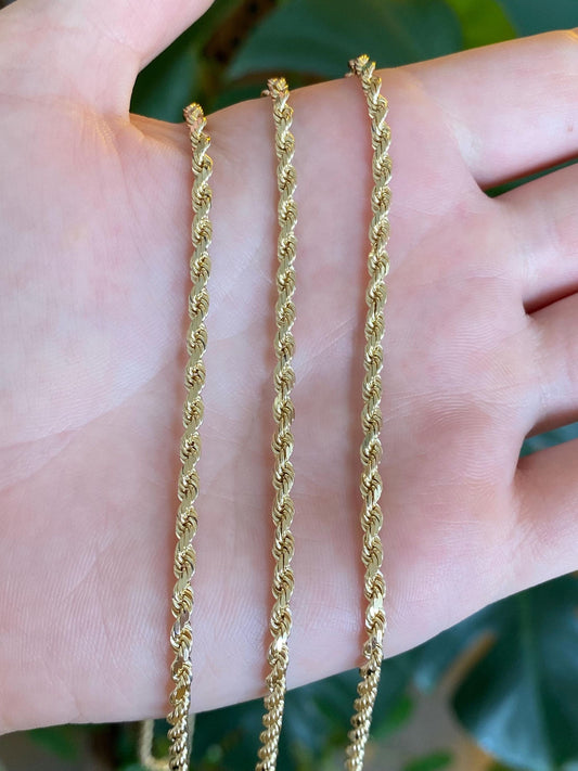 Vintage Solid 14k Yellow Gold Long Diamond Cut Rope Chain Necklace - 34.25 inches