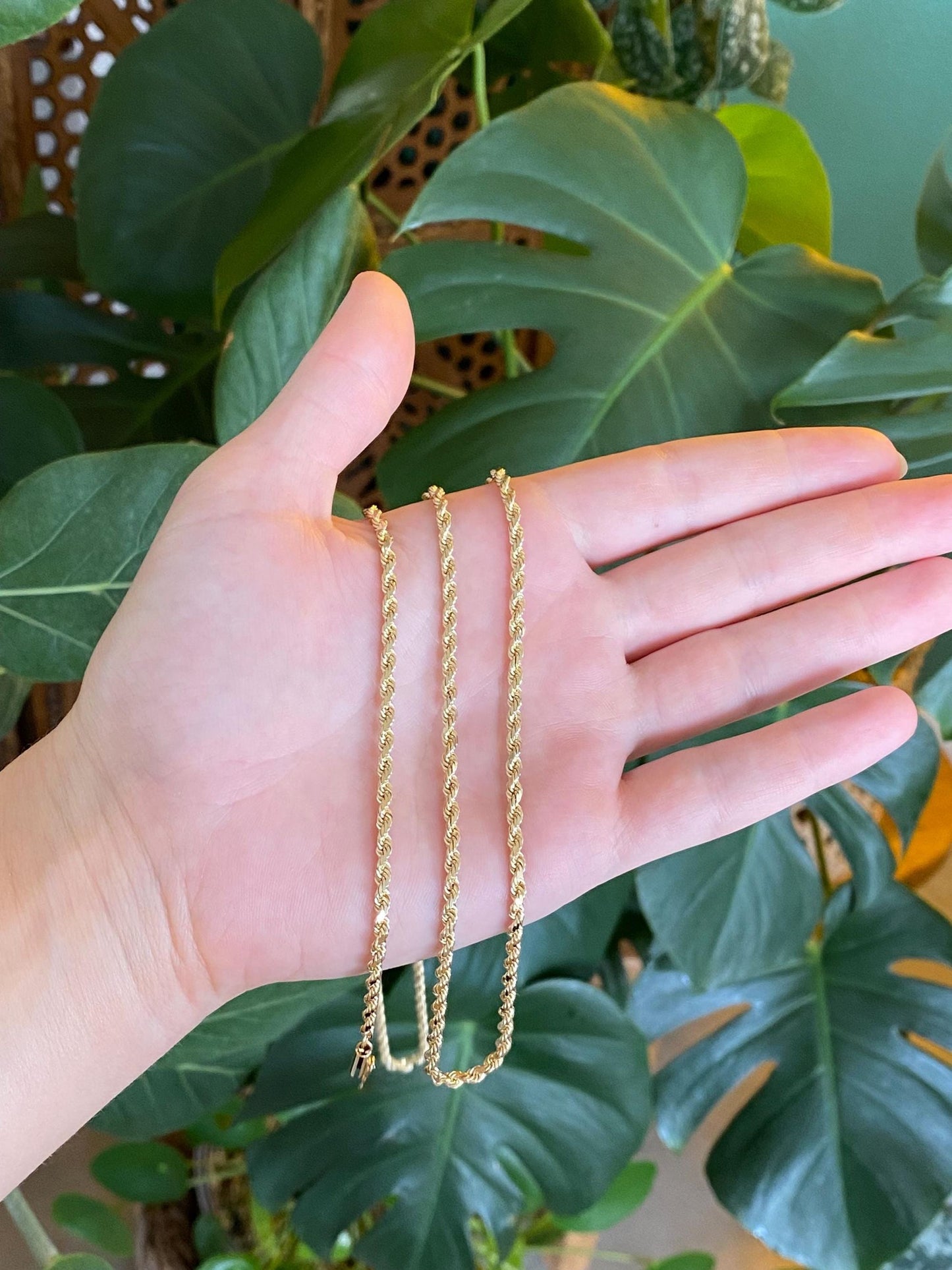 Vintage Solid 14k Yellow Gold Long Diamond Cut Rope Chain Necklace - 34.25 inches