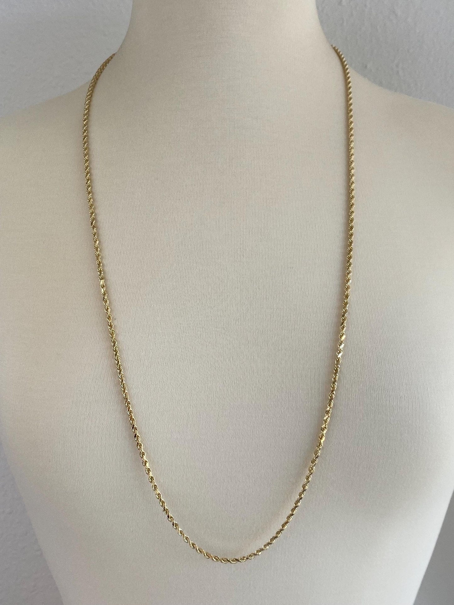 Vintage Solid 14k Yellow Gold Long Diamond Cut Rope Chain Necklace - 34.25 inches