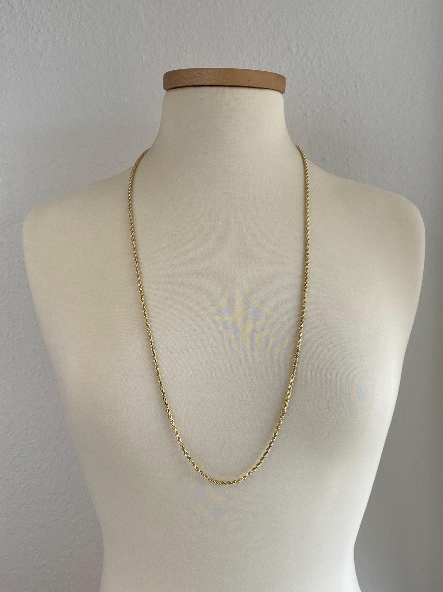Vintage Solid 14k Yellow Gold Long Diamond Cut Rope Chain Necklace - 34.25 inches
