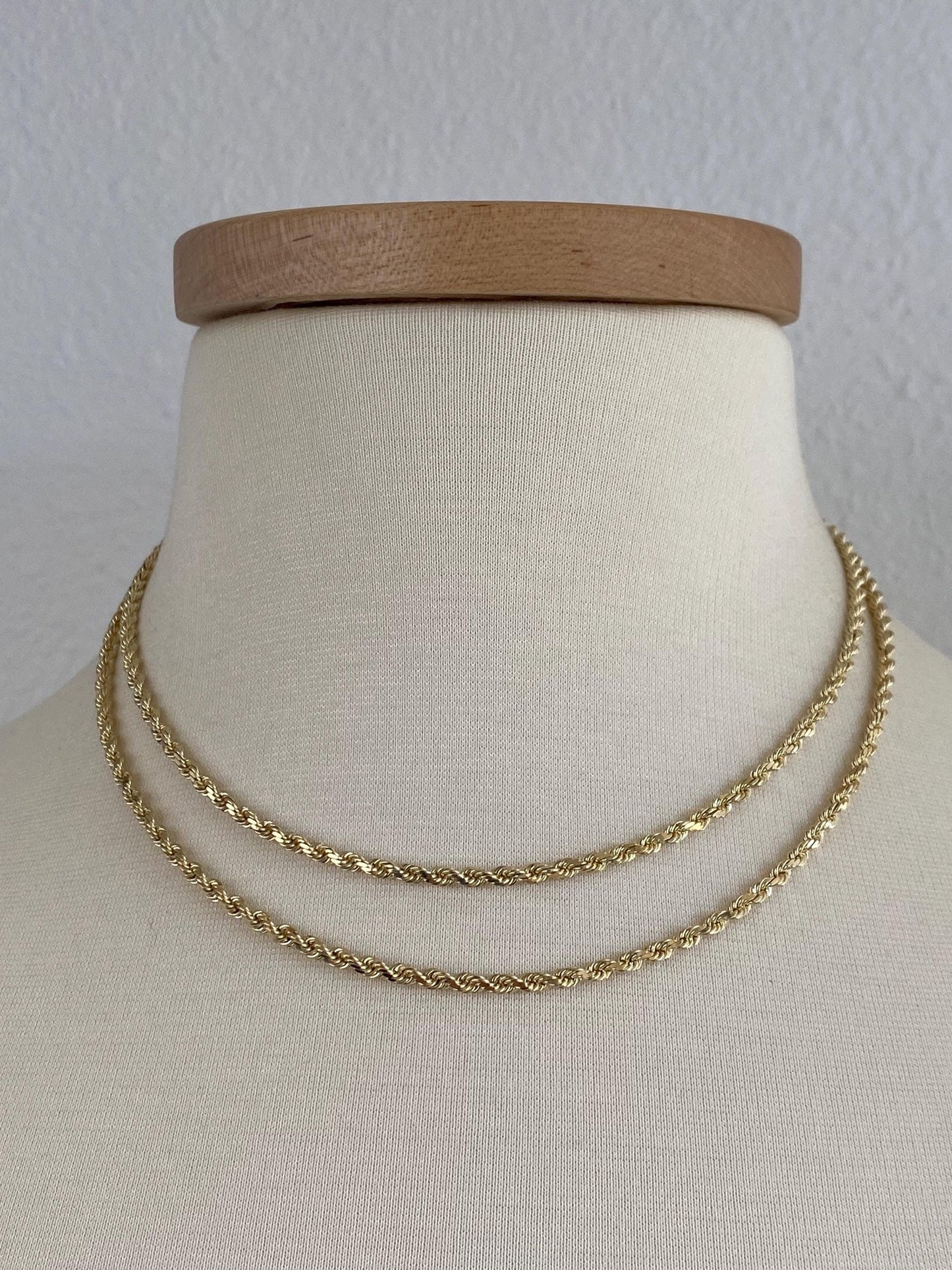 Vintage Solid 14k Yellow Gold Long Diamond Cut Rope Chain Necklace - 34.25 inches