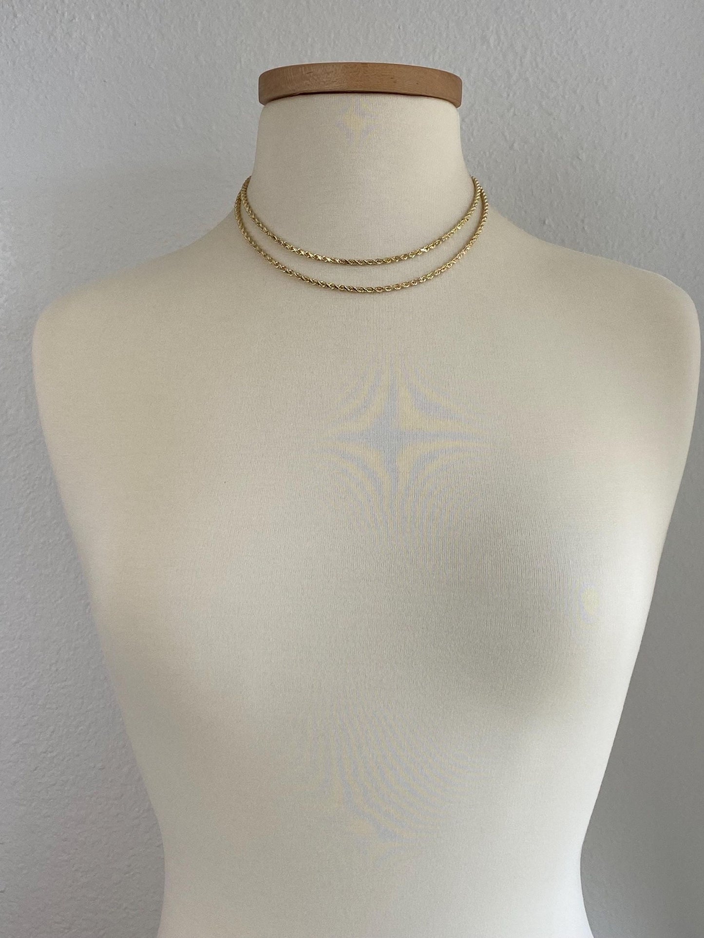 Vintage Solid 14k Yellow Gold Long Diamond Cut Rope Chain Necklace - 34.25 inches