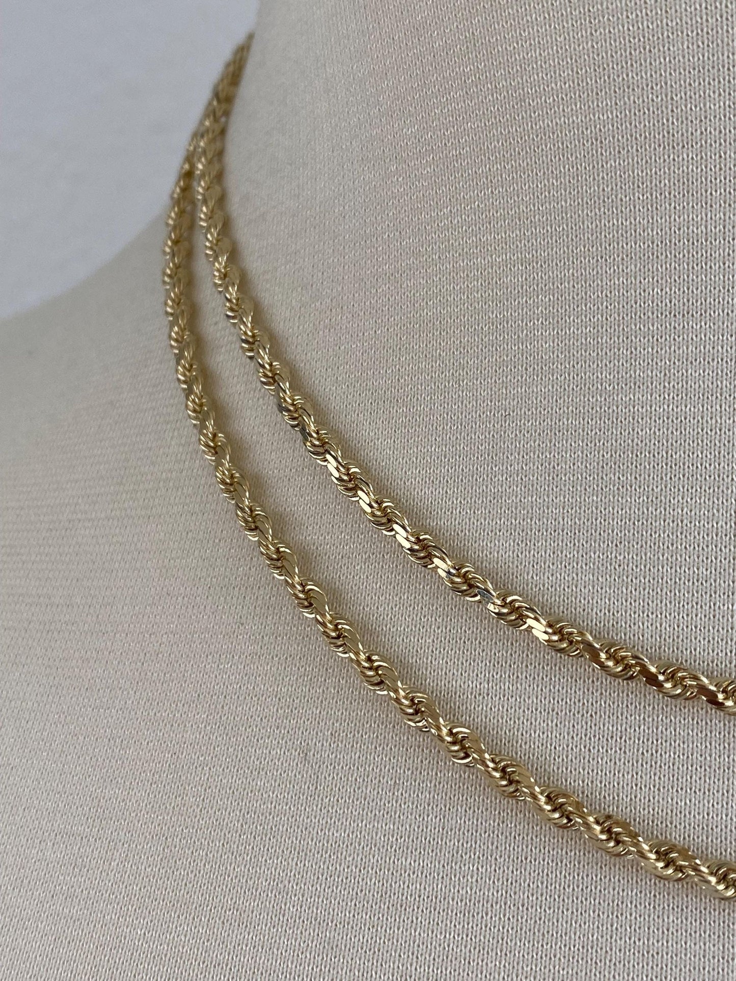 Vintage Solid 14k Yellow Gold Long Diamond Cut Rope Chain Necklace - 34.25 inches