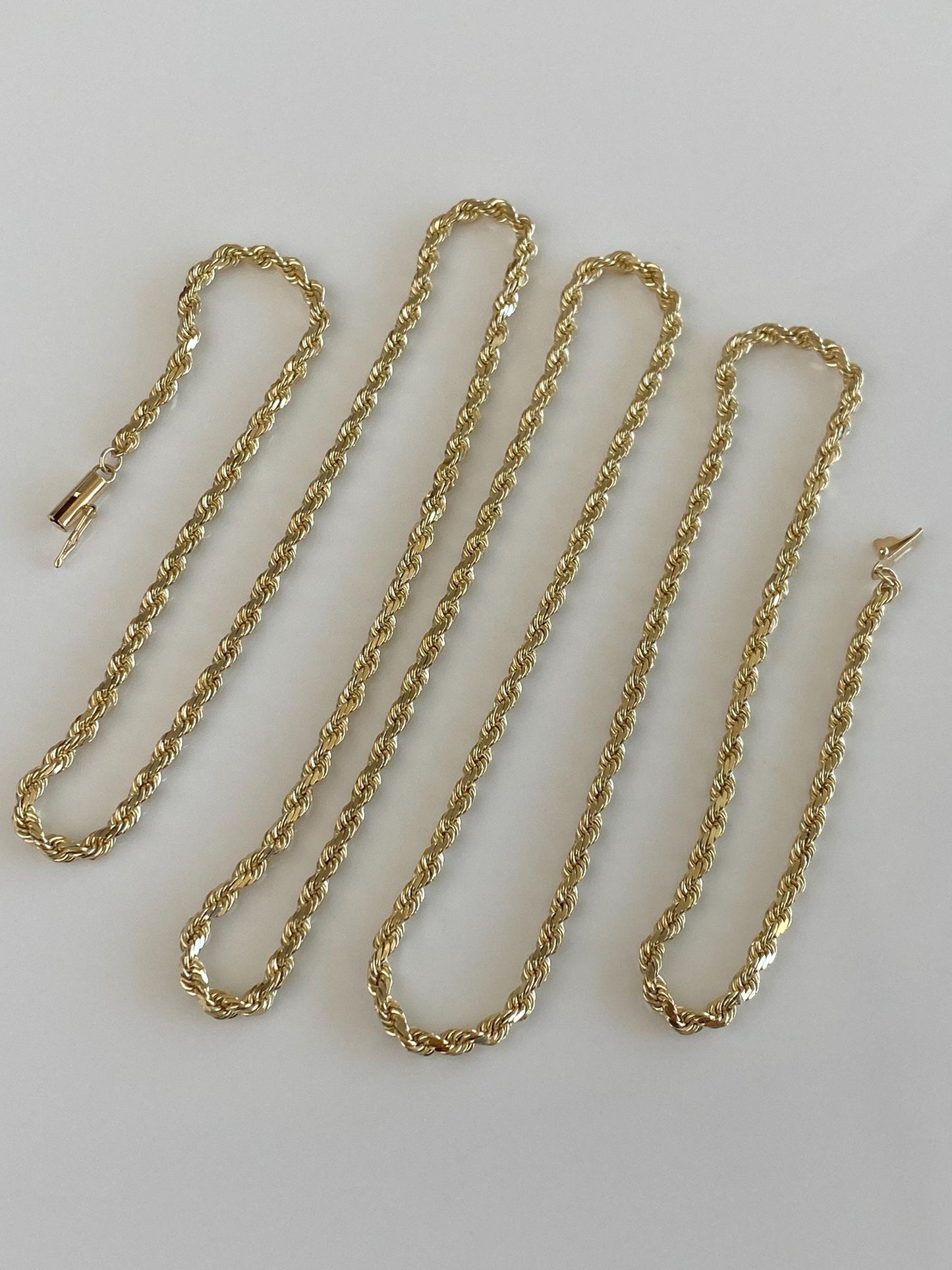 Vintage Solid 14k Yellow Gold Long Diamond Cut Rope Chain Necklace - 34.25 inches