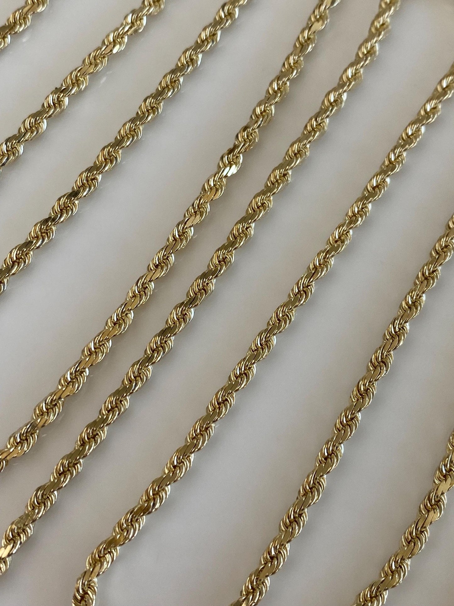 Vintage Solid 14k Yellow Gold Long Diamond Cut Rope Chain Necklace - 34.25 inches