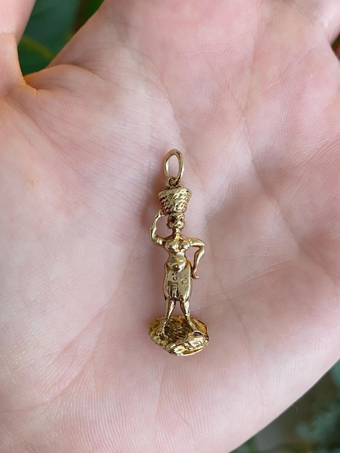 Vintage Solid 9k Yellow Gold Lady Basket Charm