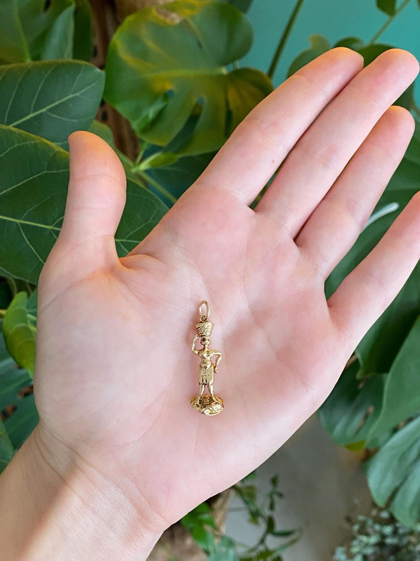 Vintage Solid 9k Yellow Gold Lady Basket Charm