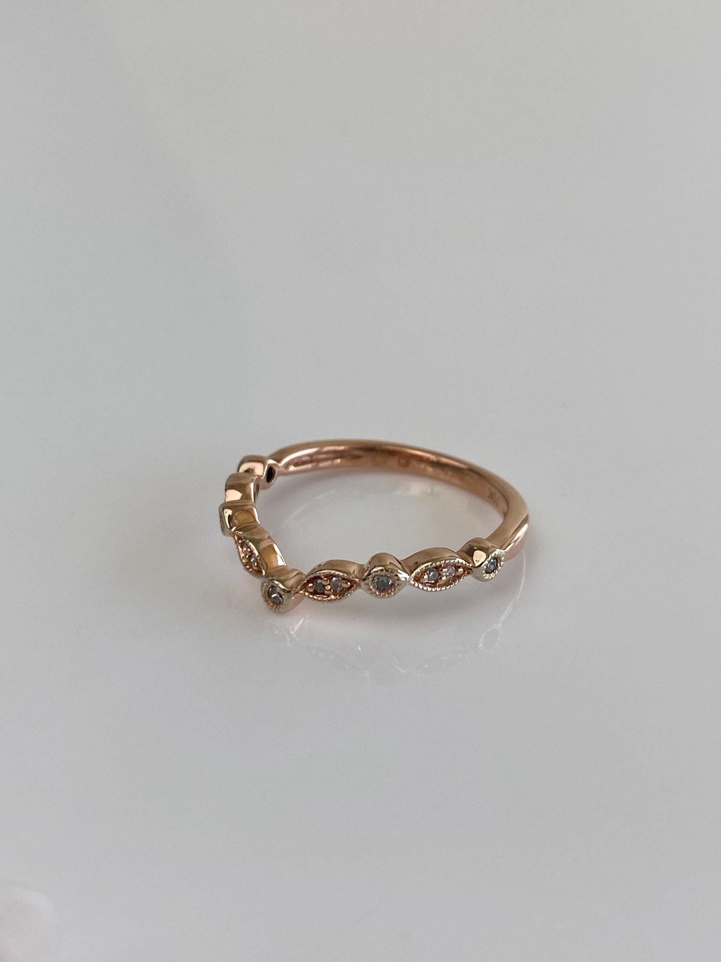 Vintage Solid 10k Rose Gold Diamond Chevron Ring - Size 6.75