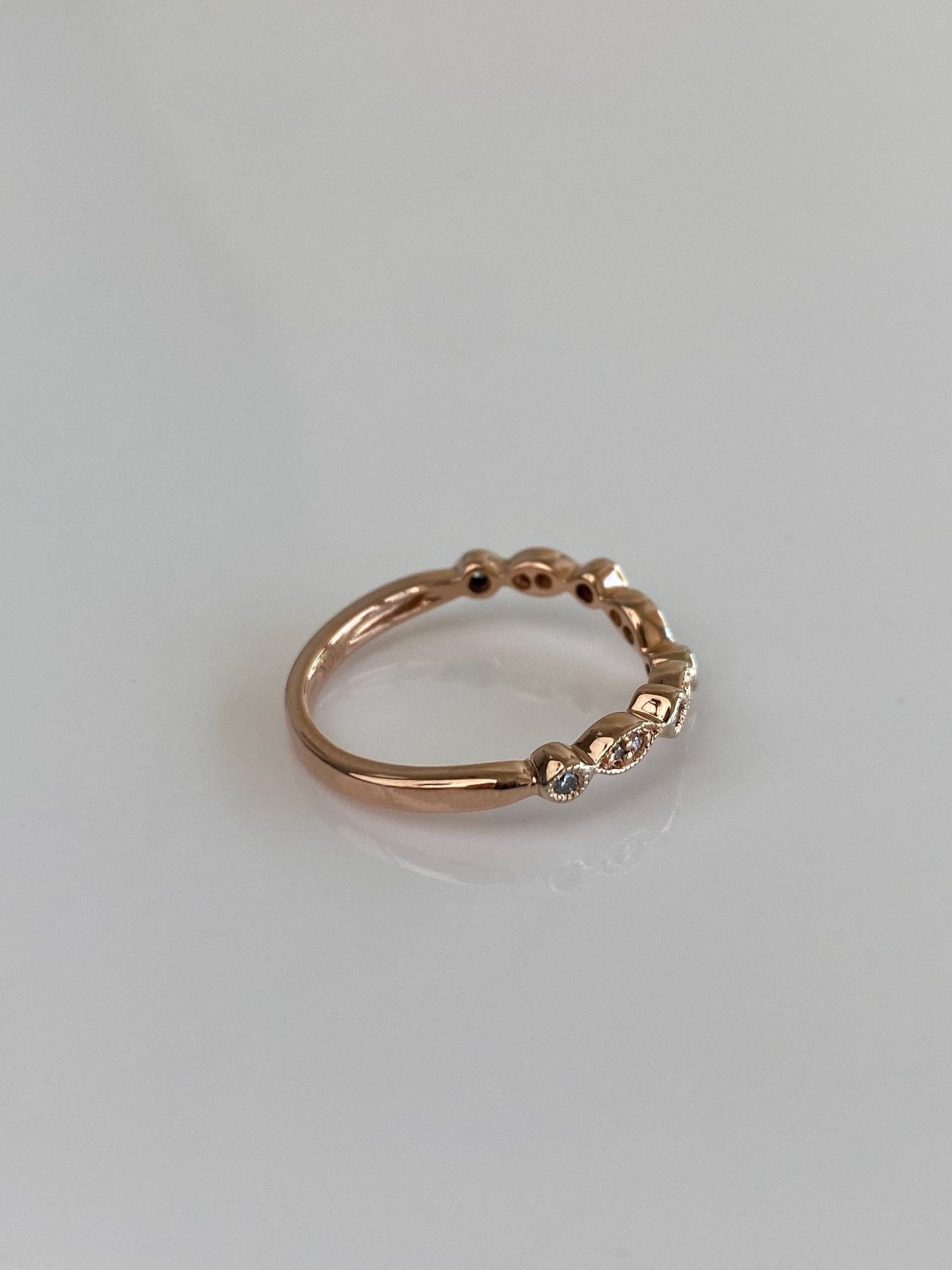 Vintage Solid 10k Rose Gold Diamond Chevron Ring - Size 6.75
