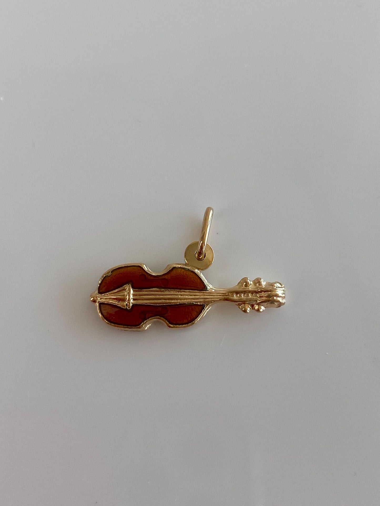 Vintage 18k Yellow Gold Enamel Violin Charm