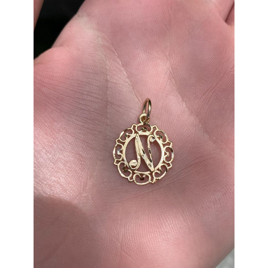 Solid 14k Yellow Gold Initial 'N' Charm