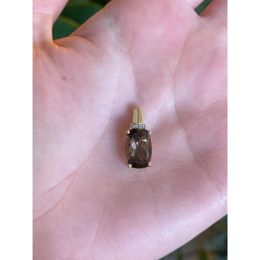 Vintage Solid 10k Yellow Gold Diamond Smokey Quartz Charm