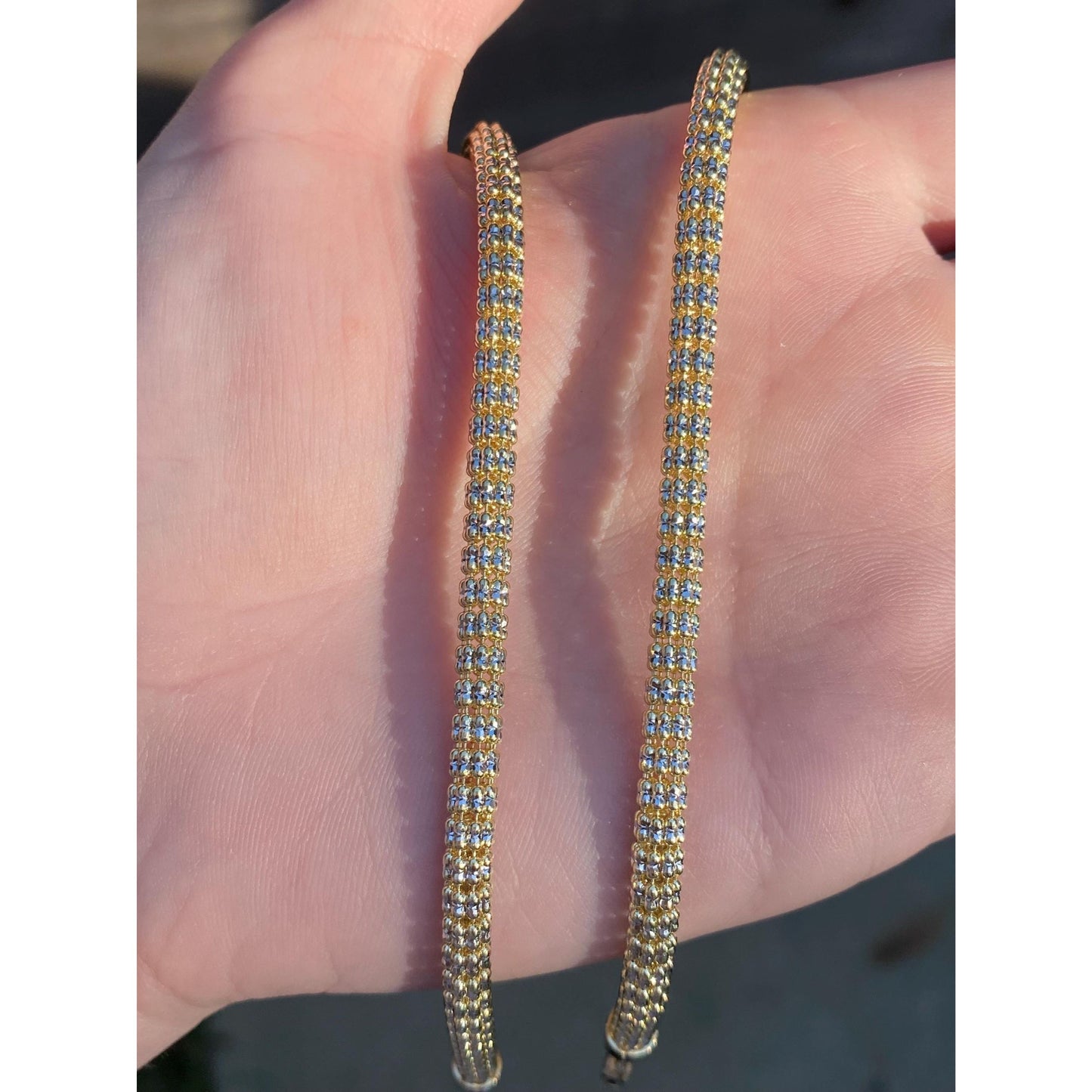 Vintage 14k White & Yellow Gold Diamond Cut Open Weave Snake Chain Necklace - 18 inches