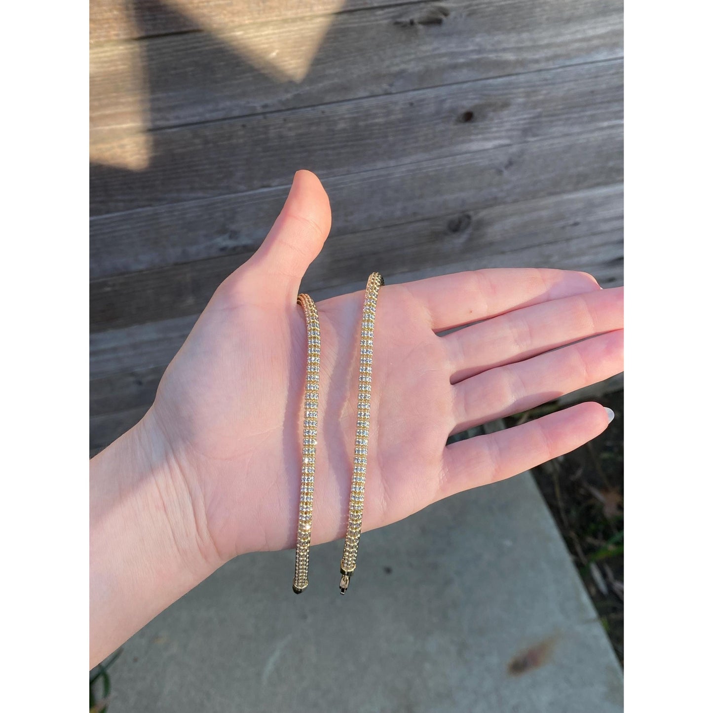 Vintage 14k White & Yellow Gold Diamond Cut Open Weave Snake Chain Necklace - 18 inches