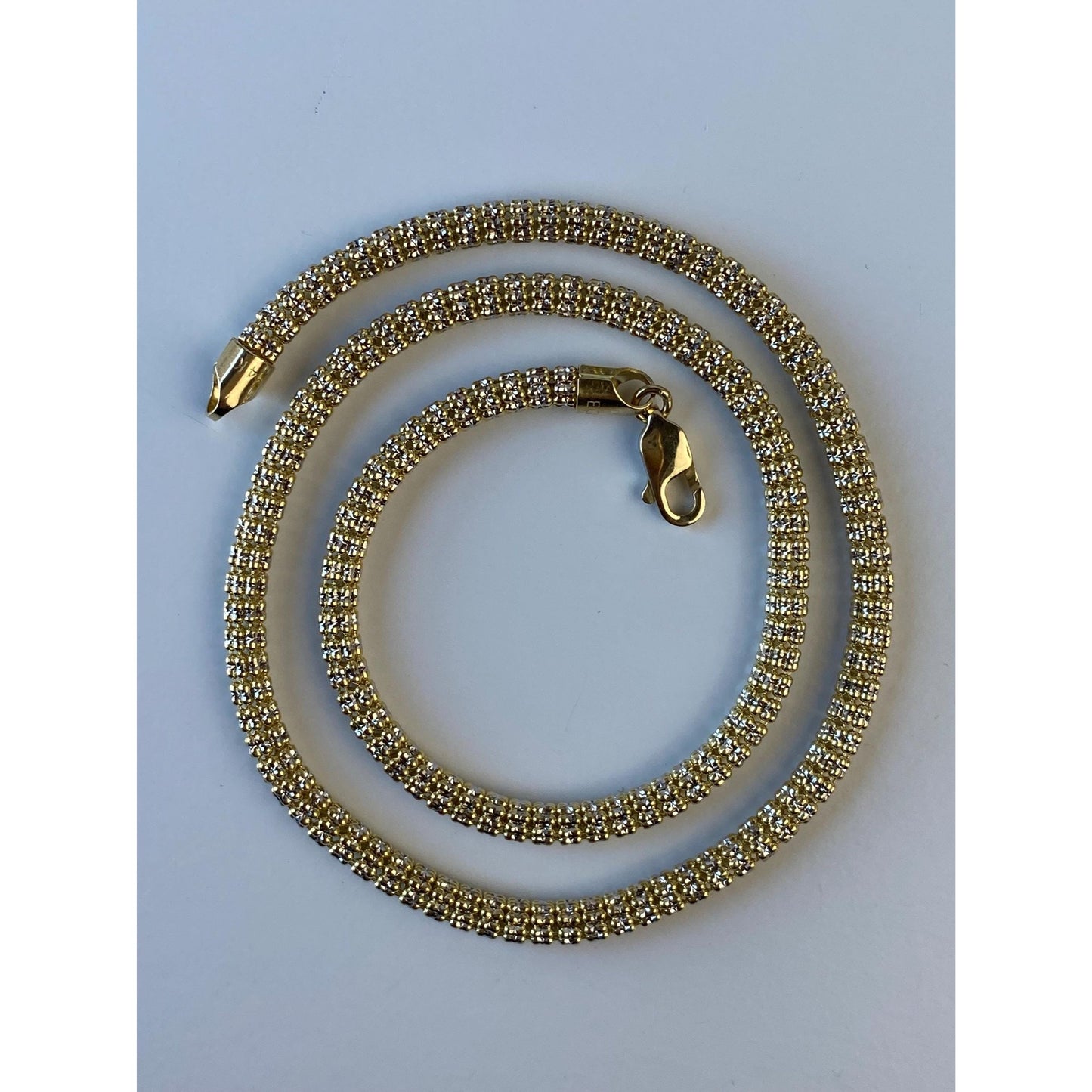 Vintage 14k White & Yellow Gold Diamond Cut Open Weave Snake Chain Necklace - 18 inches