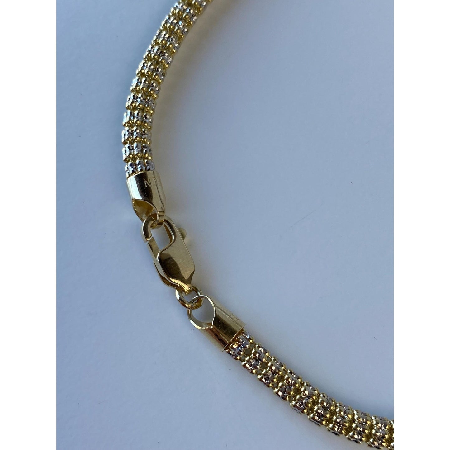 Vintage 14k White & Yellow Gold Diamond Cut Open Weave Snake Chain Necklace - 18 inches