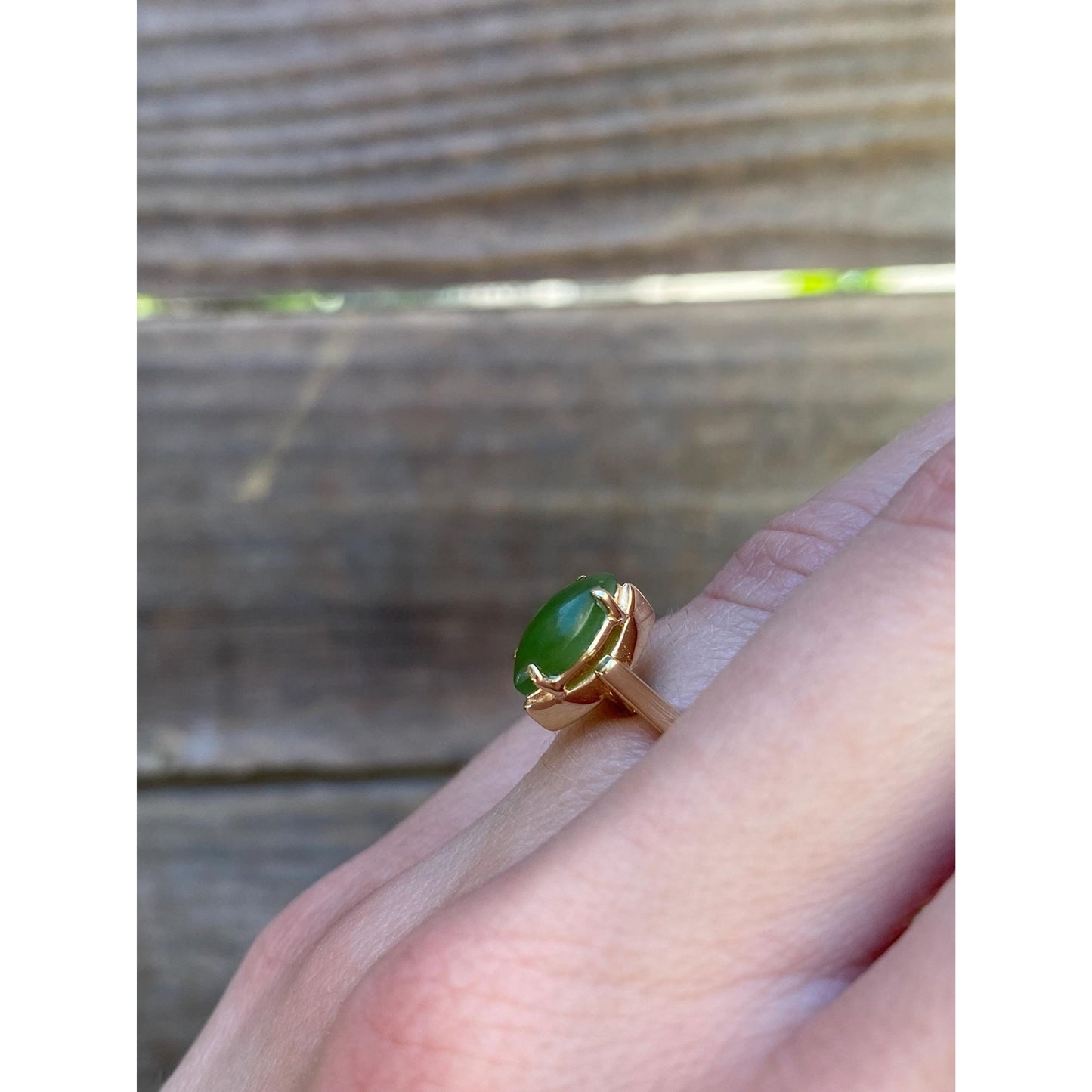 Vintage Solid 14k Yellow Gold Nephrite Ring - Size 4.75