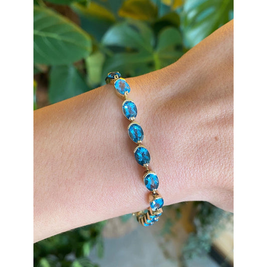 Solid 14k Yellow Gold Topaz Link Bracelet - 7.25 inches