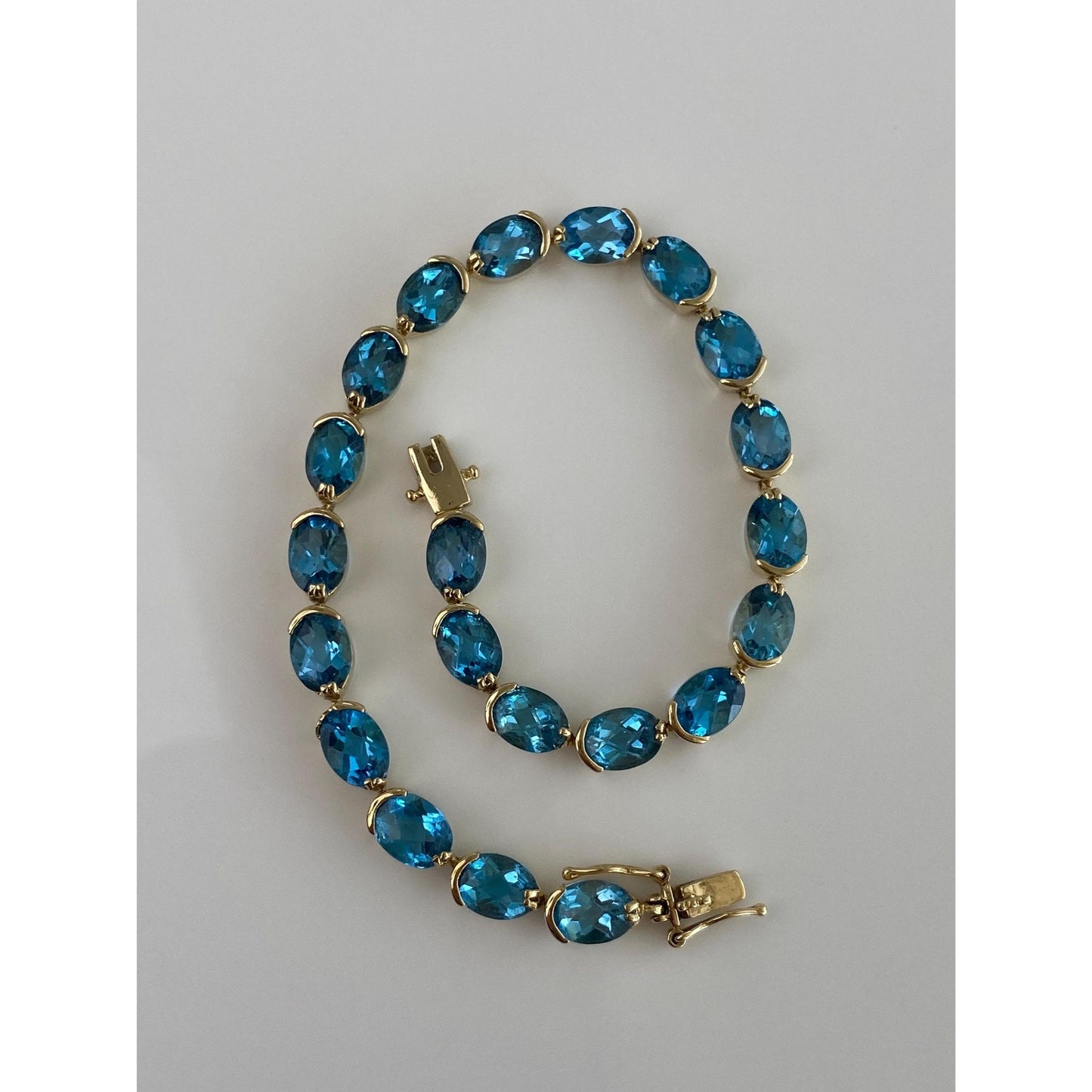 Solid 14k Yellow Gold Topaz Link Bracelet - 7.25 inches