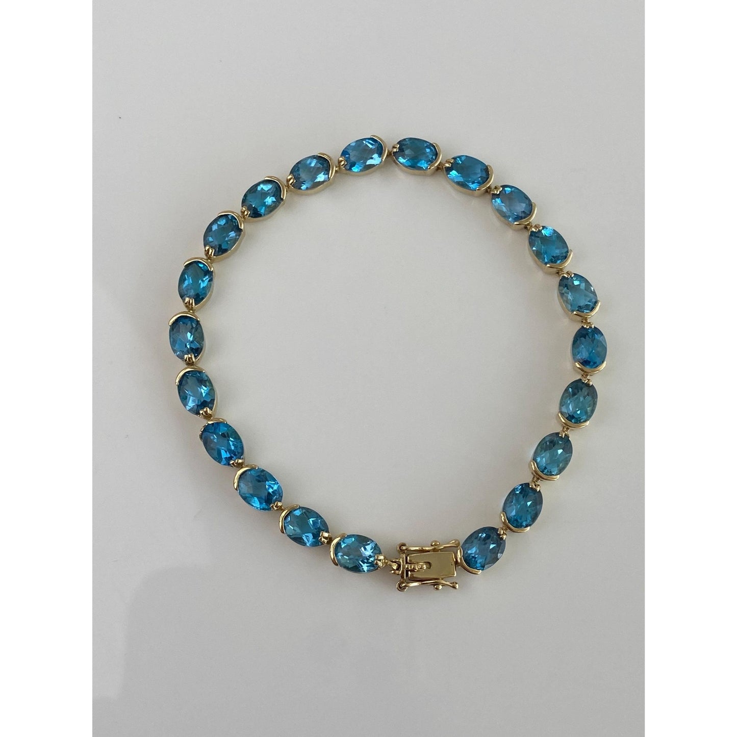 Solid 14k Yellow Gold Topaz Link Bracelet - 7.25 inches