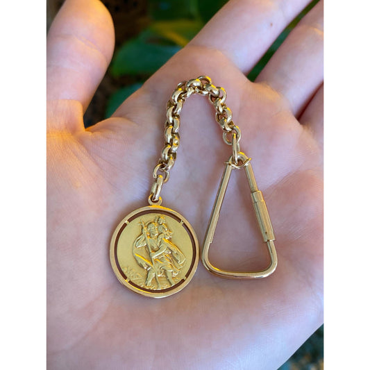 Vintage Solid 18k Yellow Gold Religious Keychain Charm