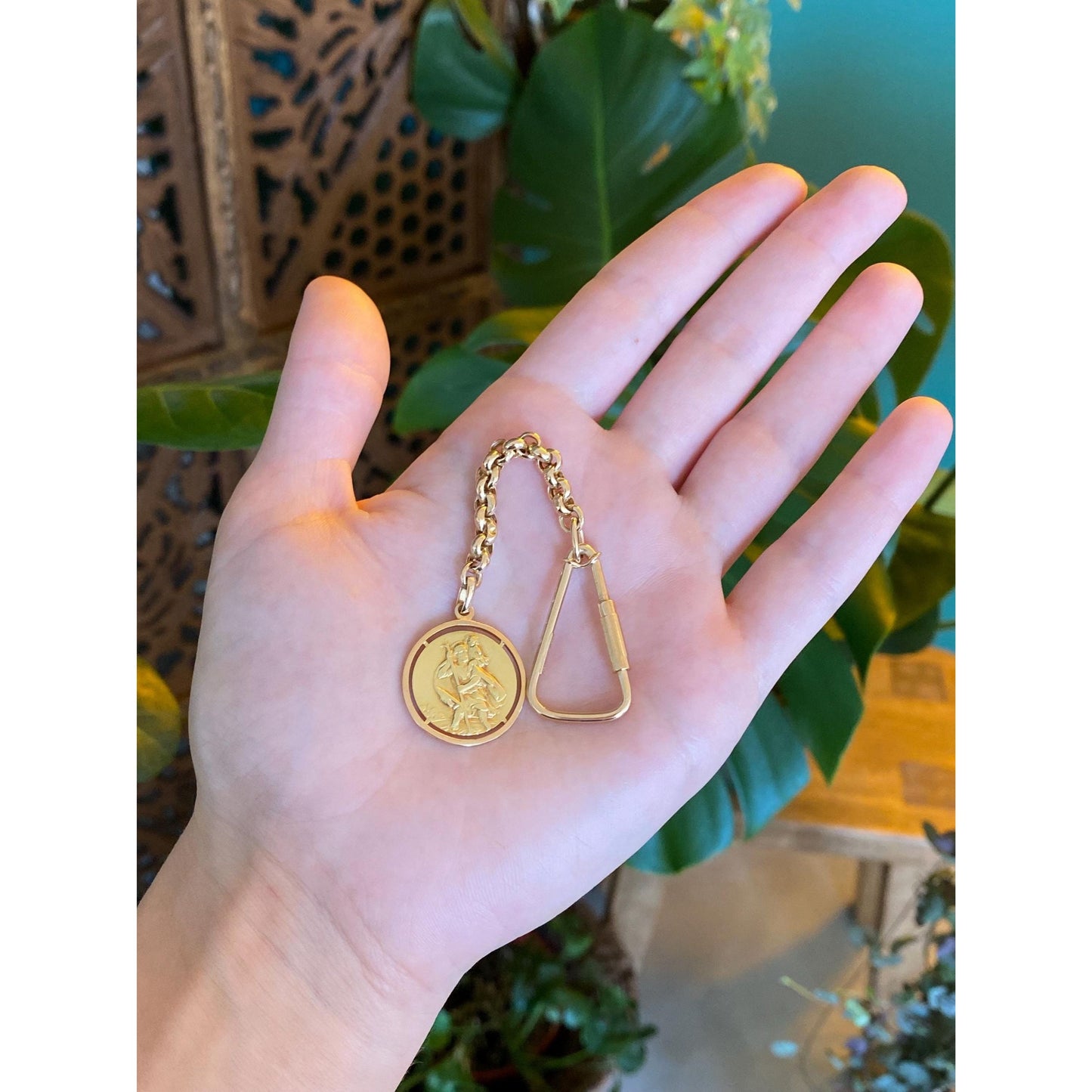 Vintage Solid 18k Yellow Gold Religious Keychain Charm