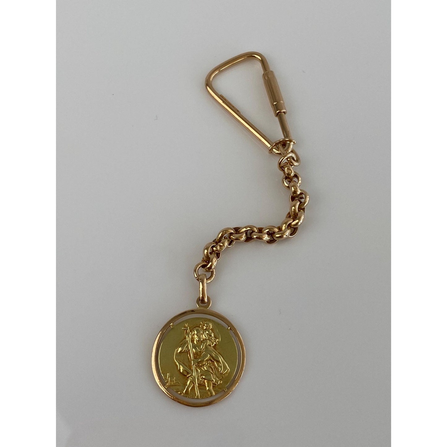 Vintage Solid 18k Yellow Gold Religious Keychain Charm