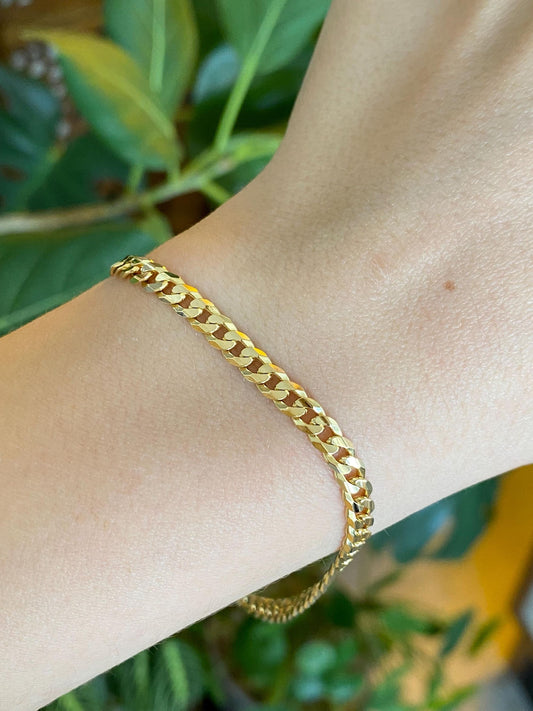 Vintage Solid 18k Yellow Gold Flat Curb Chain Bracelet - 8.25 inches