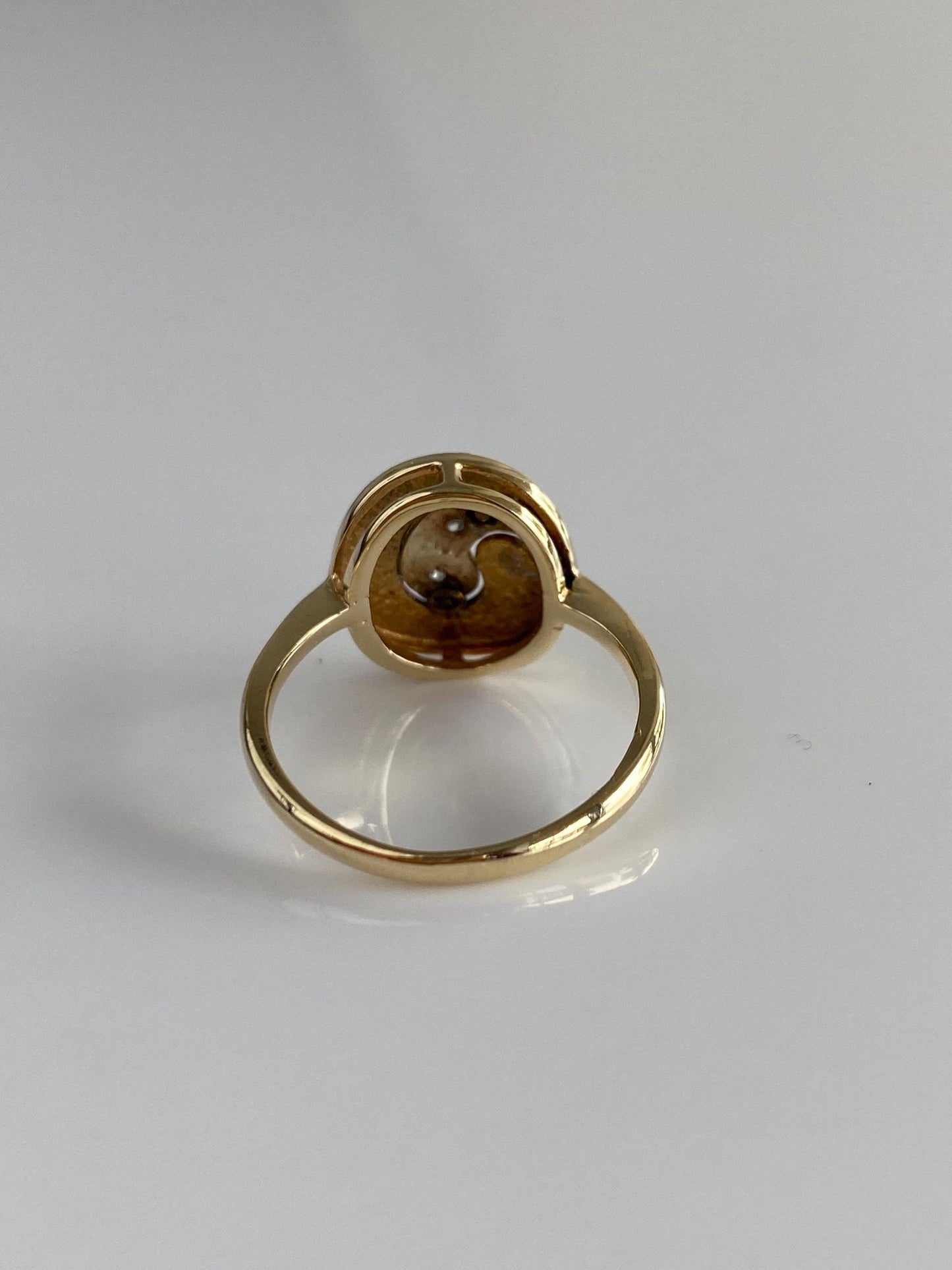 Vintage Solid 14k White & Yellow Gold Diamond Yin Yang Ring - Size 6.25