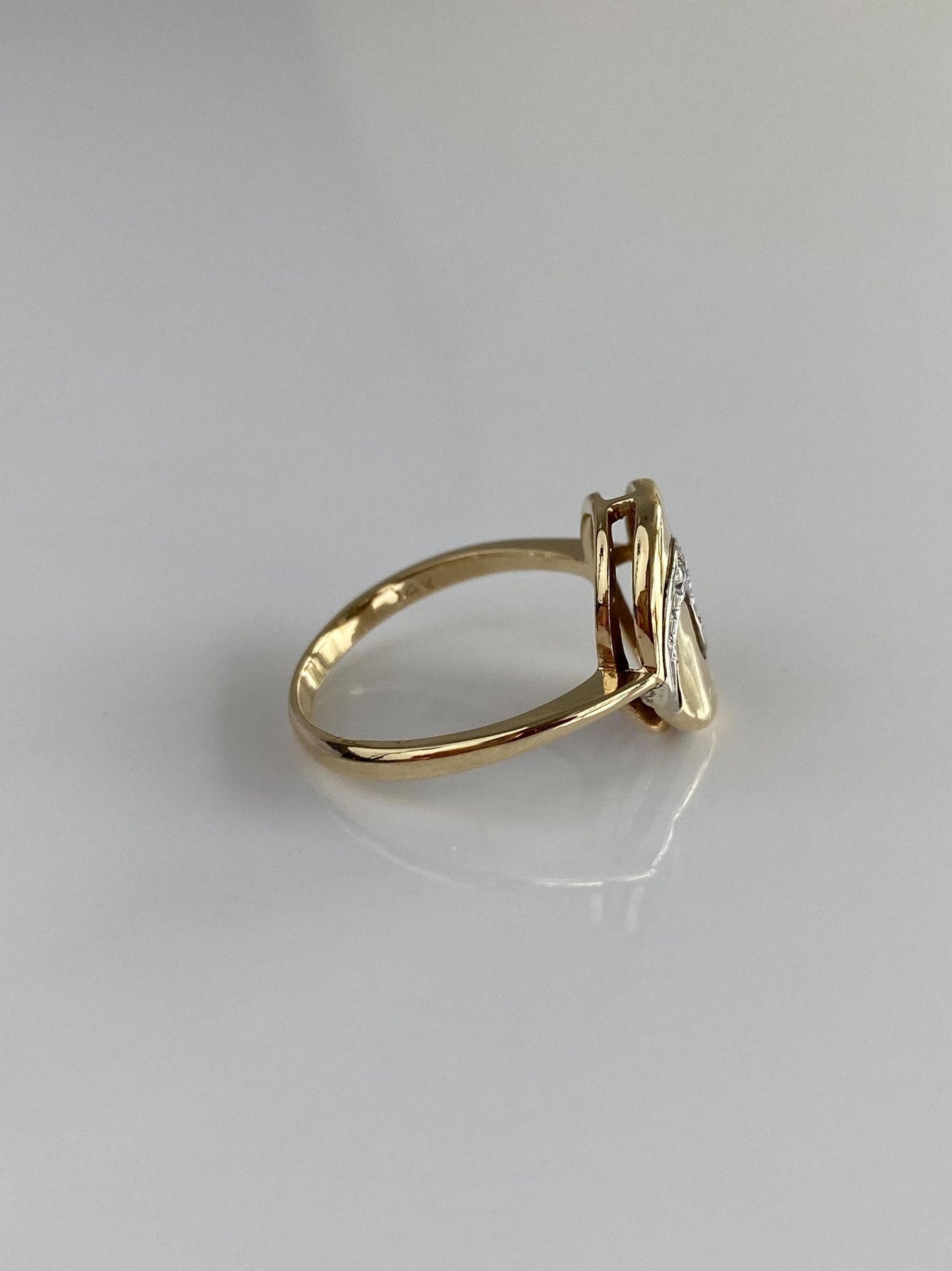 Vintage Solid 14k White & Yellow Gold Diamond Yin Yang Ring - Size 6.25