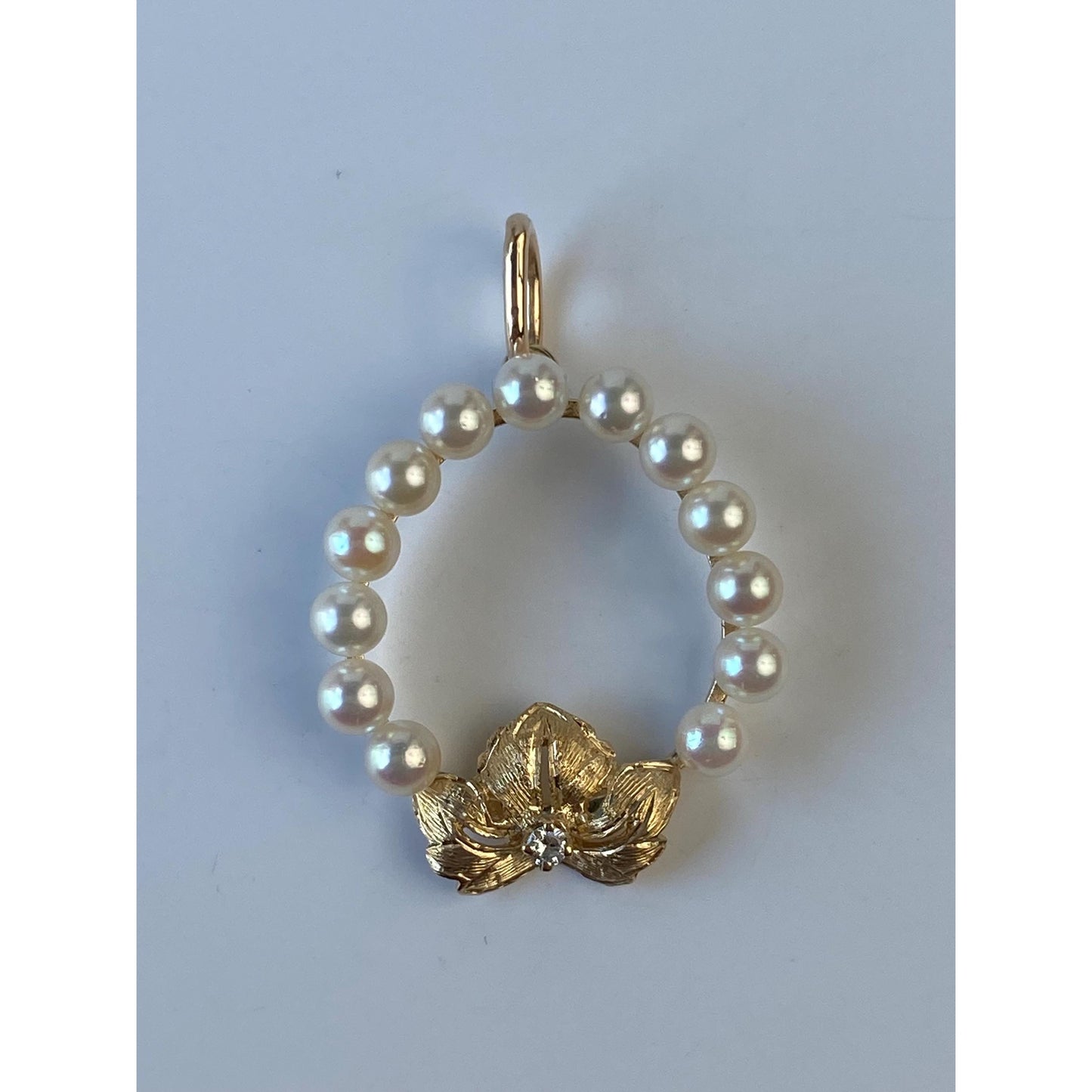 Vintage Solid 14k Yellow Gold Diamond Pearl Halo Flower Charm