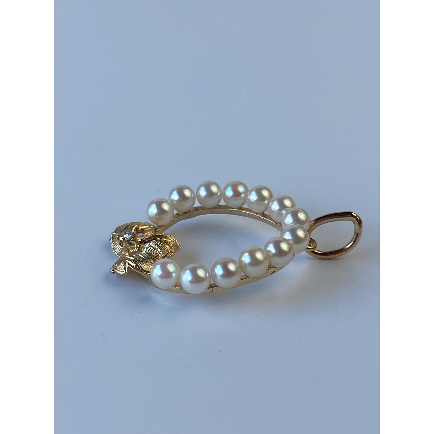 Vintage Solid 14k Yellow Gold Diamond Pearl Halo Flower Charm