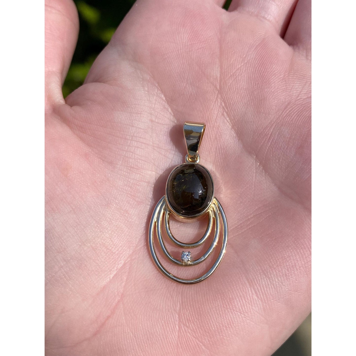 Vintage Solid 10k Yellow Gold Clear Sapphire Green Tourmaline Charm