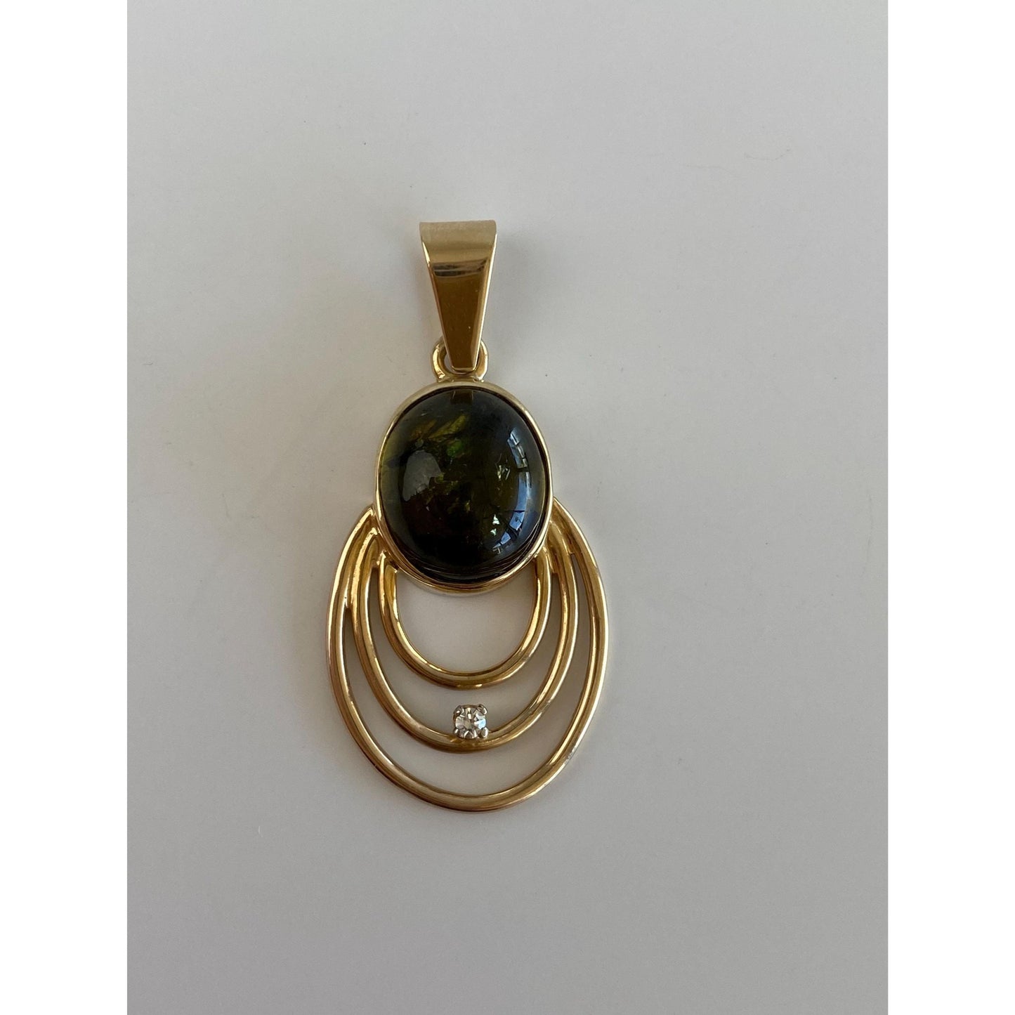 Vintage Solid 10k Yellow Gold Clear Sapphire Green Tourmaline Charm