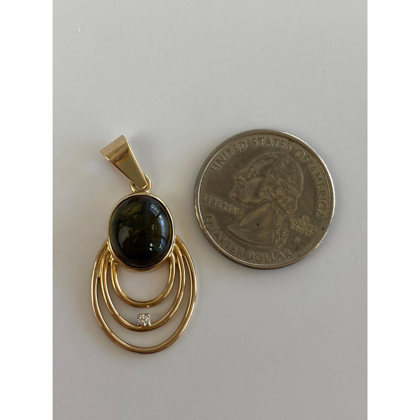 Vintage Solid 10k Yellow Gold Clear Sapphire Green Tourmaline Charm