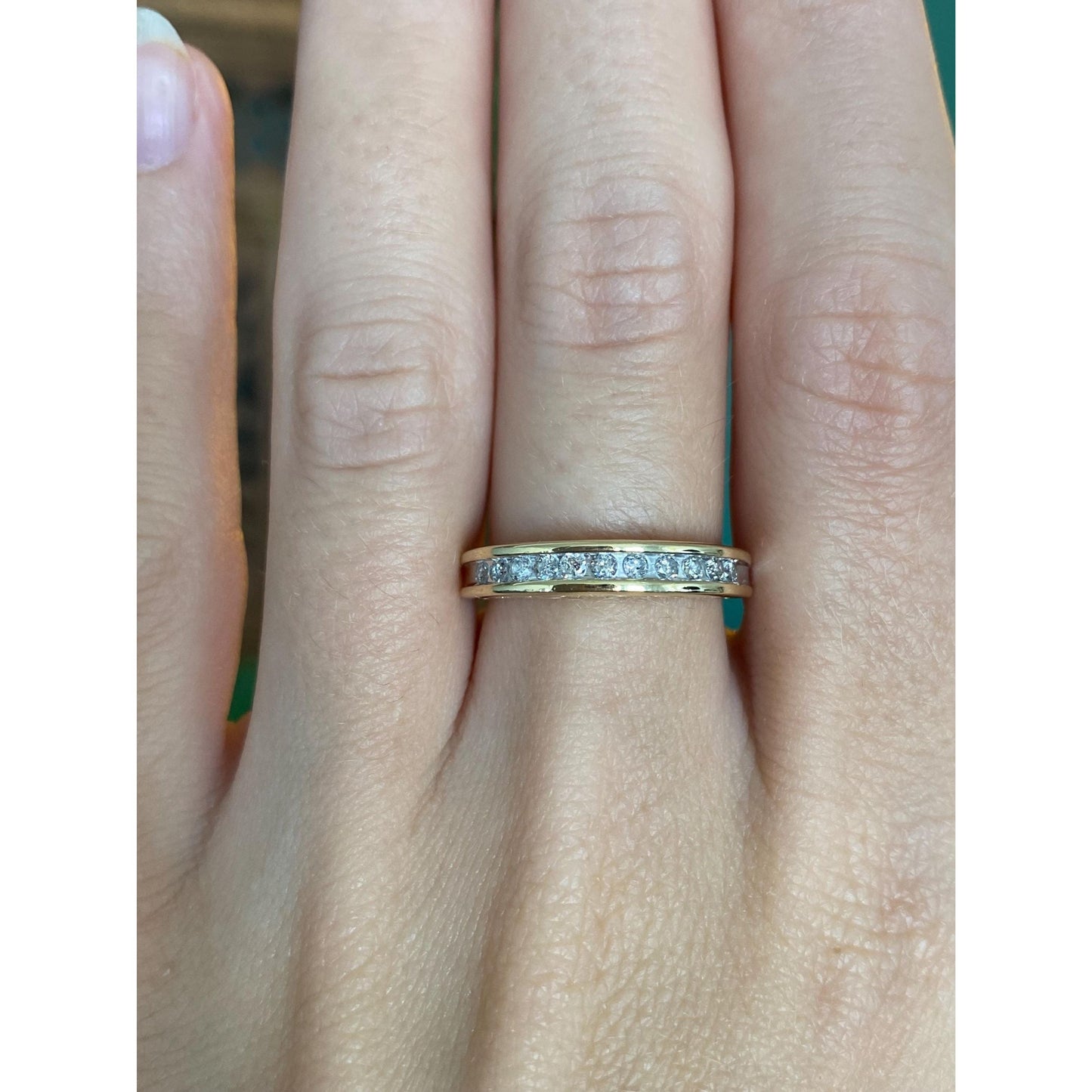 Vintage Solid 14k Yellow Gold Diamond Half Eternity Ring Band - Size 6.5