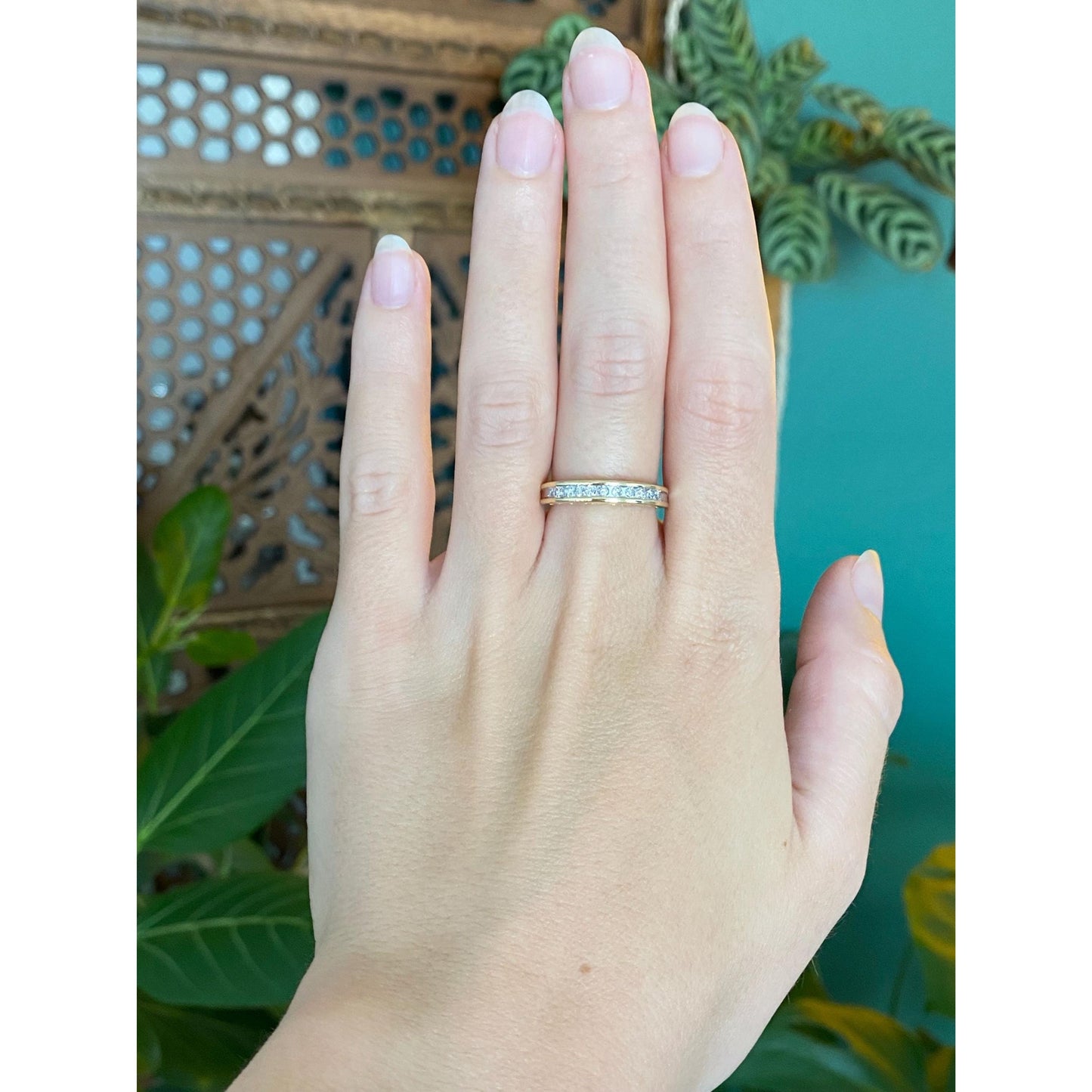 Vintage Solid 14k Yellow Gold Diamond Half Eternity Ring Band - Size 6.5