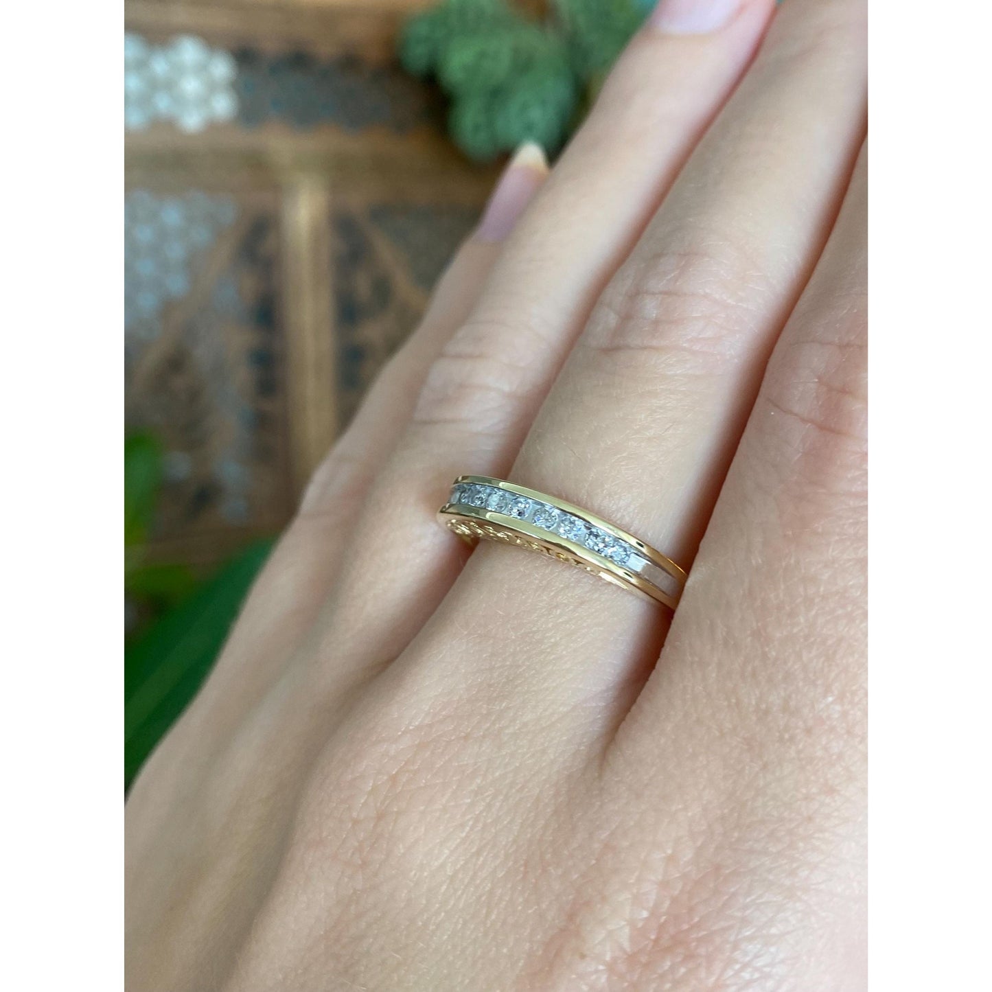Vintage Solid 14k Yellow Gold Diamond Half Eternity Ring Band - Size 6.5