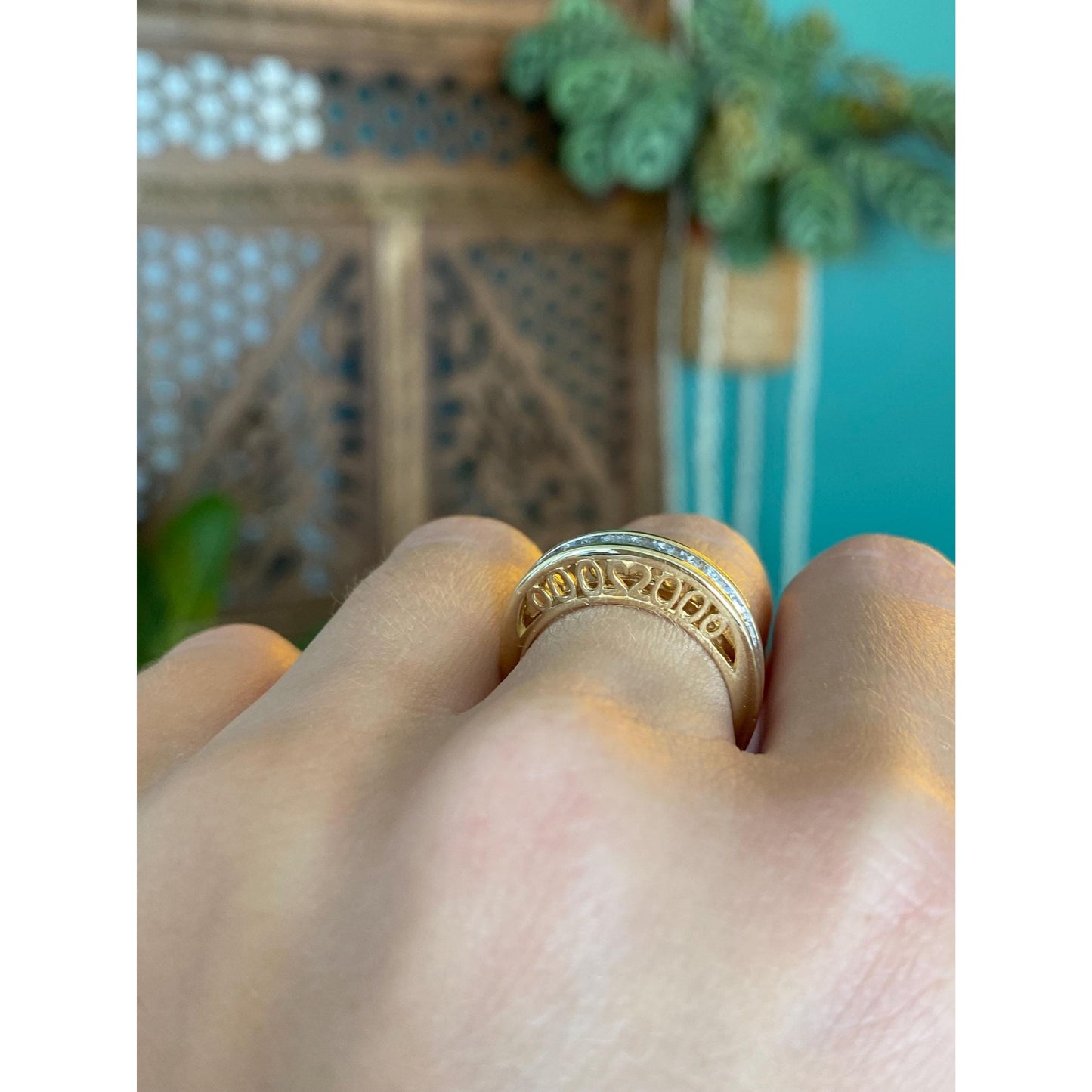 Vintage Solid 14k Yellow Gold Diamond Half Eternity Ring Band - Size 6.5