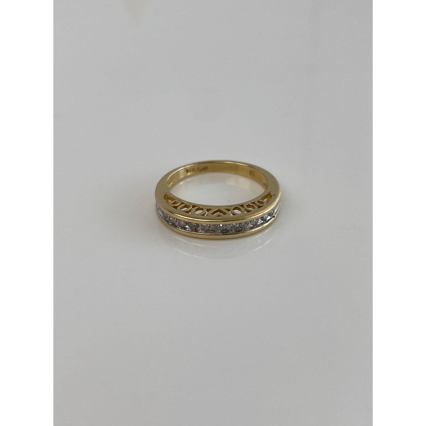 Vintage Solid 14k Yellow Gold Diamond Half Eternity Ring Band - Size 6.5