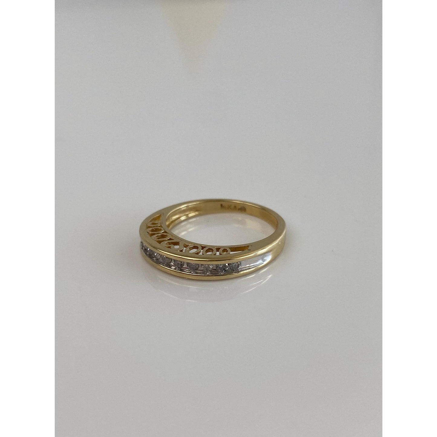 Vintage Solid 14k Yellow Gold Diamond Half Eternity Ring Band - Size 6.5