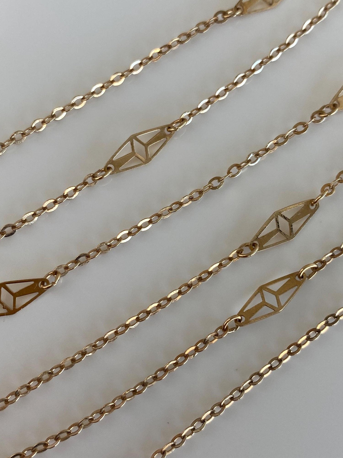 Solid 10k Yellow Gold Station Cable Chain Necklace - 20.5 inches