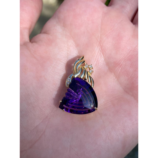 Vintage Solid 14k Yellow Gold Amethyst Clear Sapphire Charm