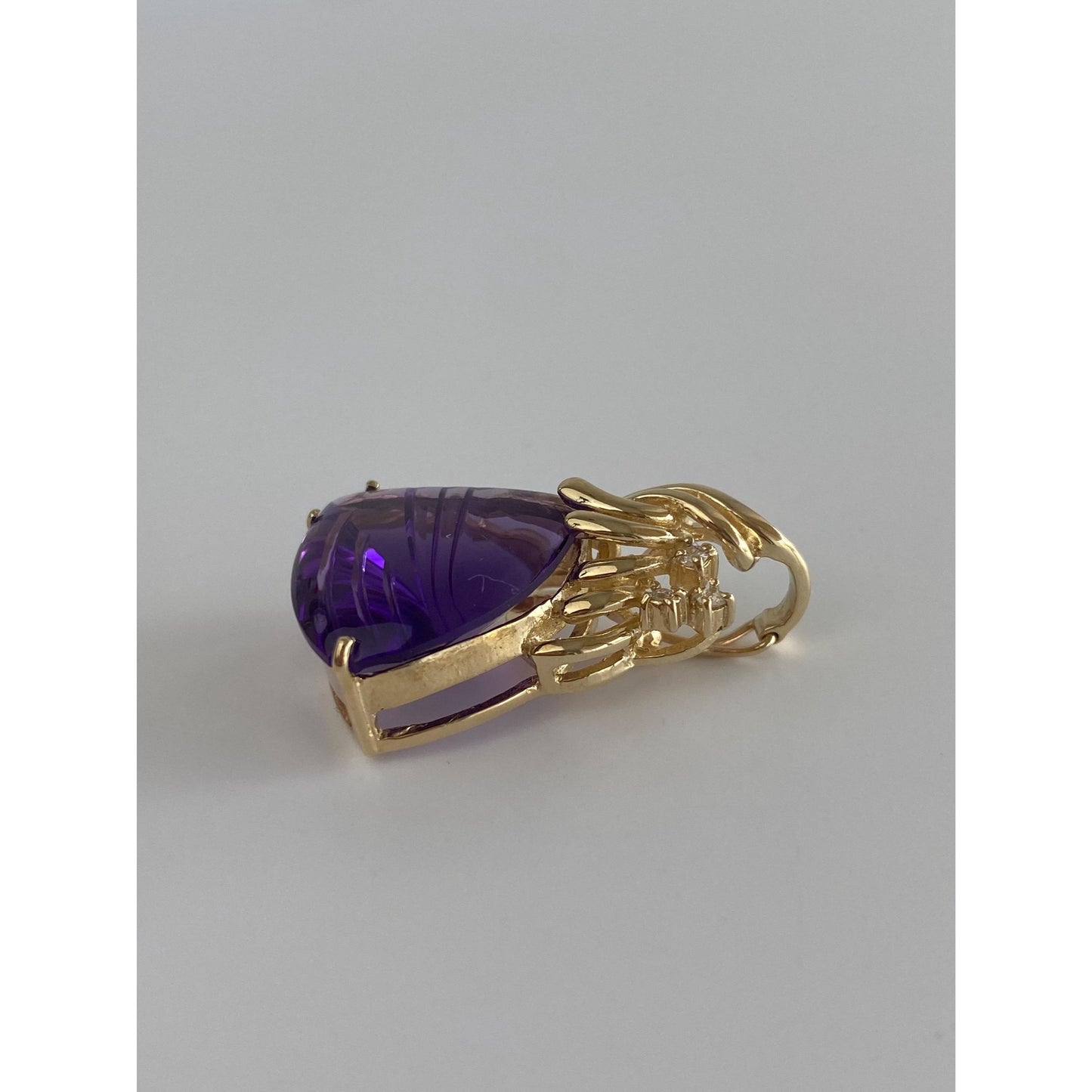 Vintage Solid 14k Yellow Gold Amethyst Clear Sapphire Charm