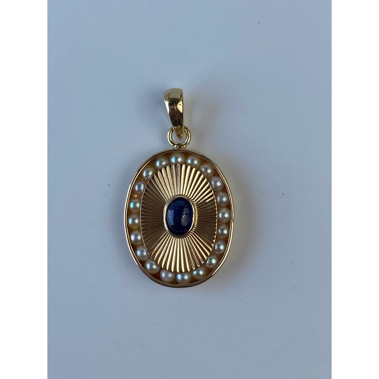 Vintage Solid 14k Yellow Gold Engine Turned Topaz Seed Pearl Halo Charm